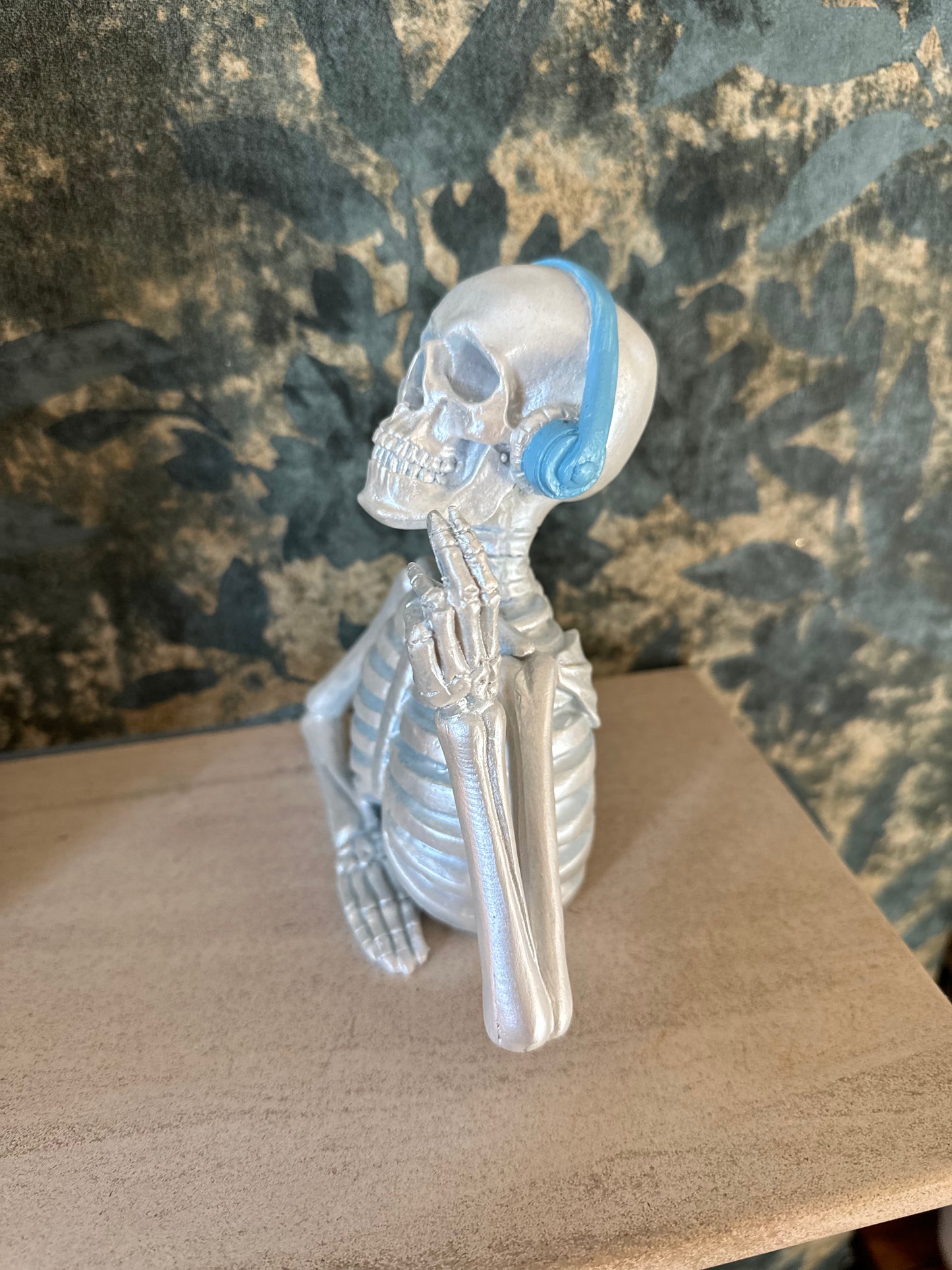 Blue  Resin Quirky Skeleton with Headphones