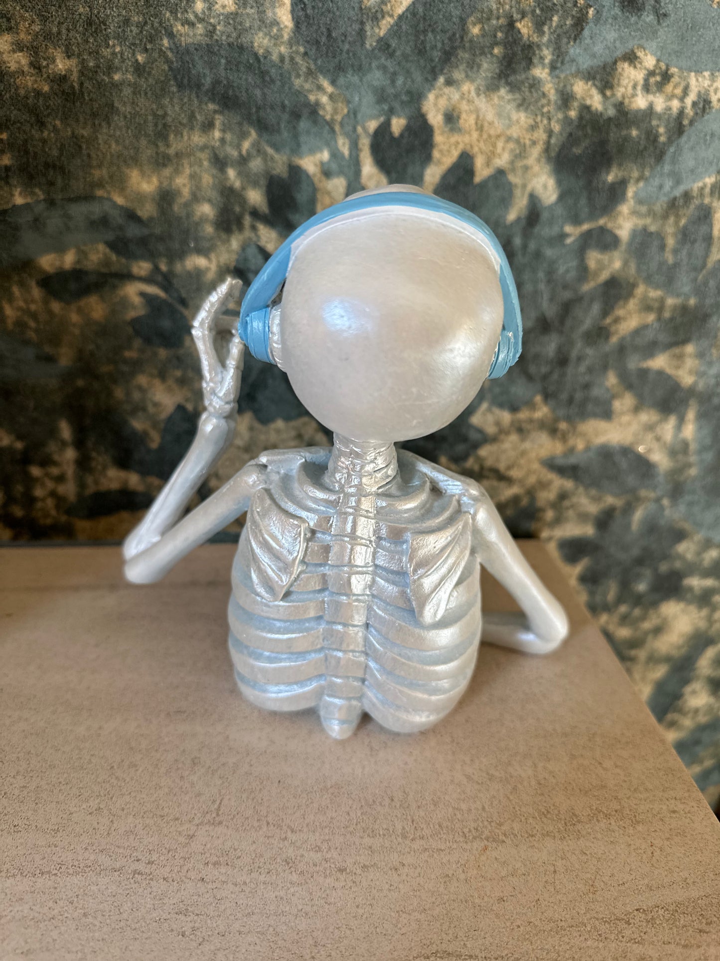 Blue  Resin Quirky Skeleton with Headphones